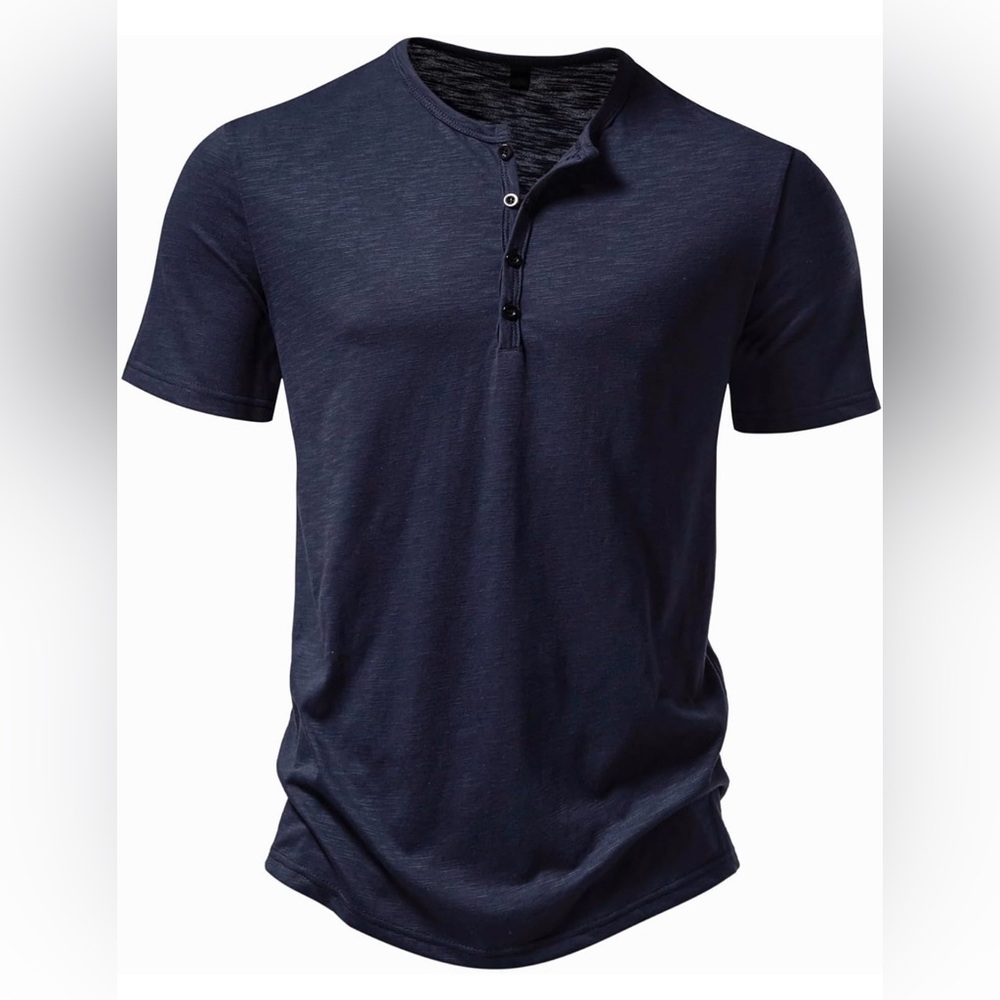 Men's Short-Sleeve Navy Henley Polo
